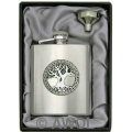 8oz 'Celtic Tree of Life' Heavy Gauge Premium Satin Flask & Funnel Gift Set