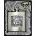 6oz 'Deer Panel' Heavy Gauge Premium Satin Flask & Funnel Gift Set